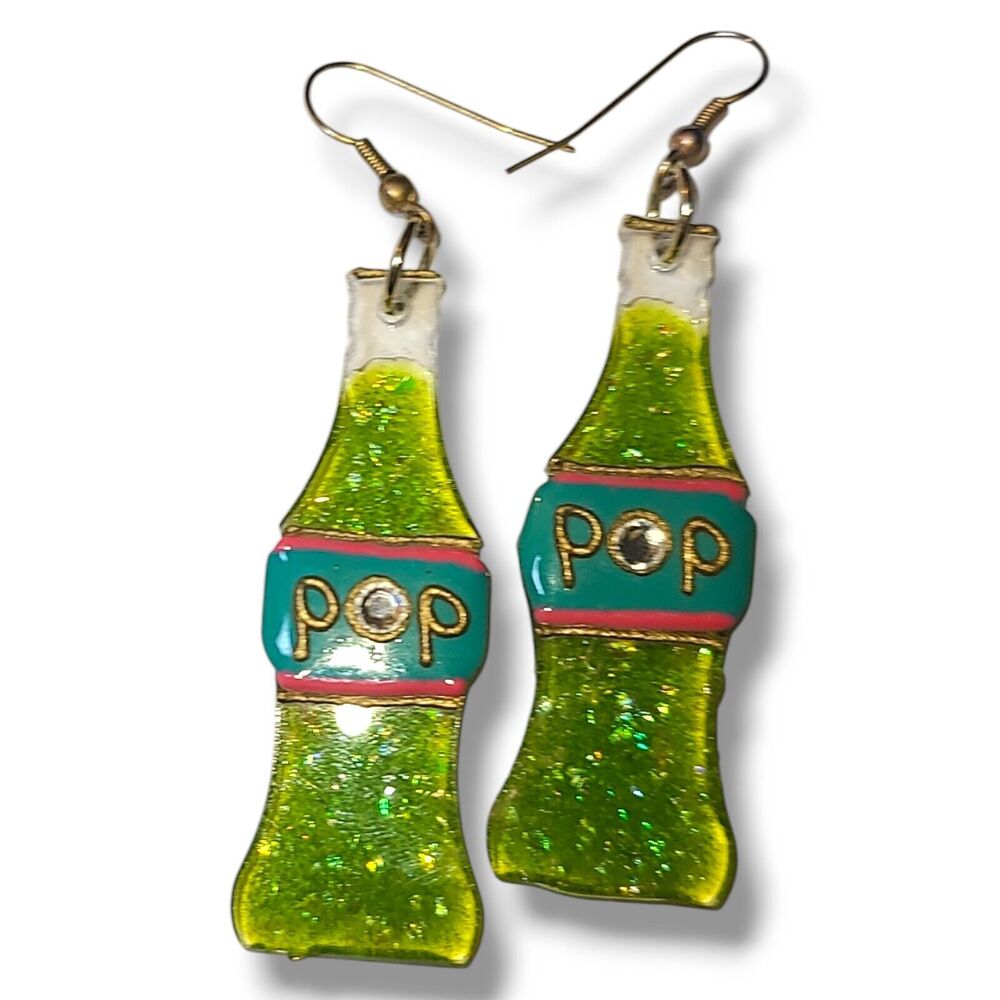 Vintage Green Confetti Acrylic Soda Pop Bottle Dangle Earrings